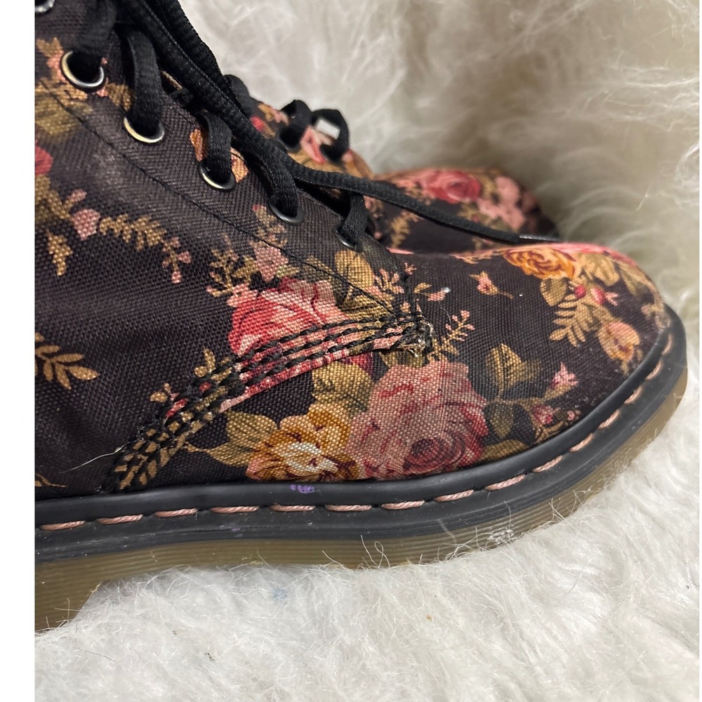 Dr. Martens 1460 Floral Canvas Lace Up Boots Burgundy Pink Women 8 Eye Combat - Picture 4 of 12